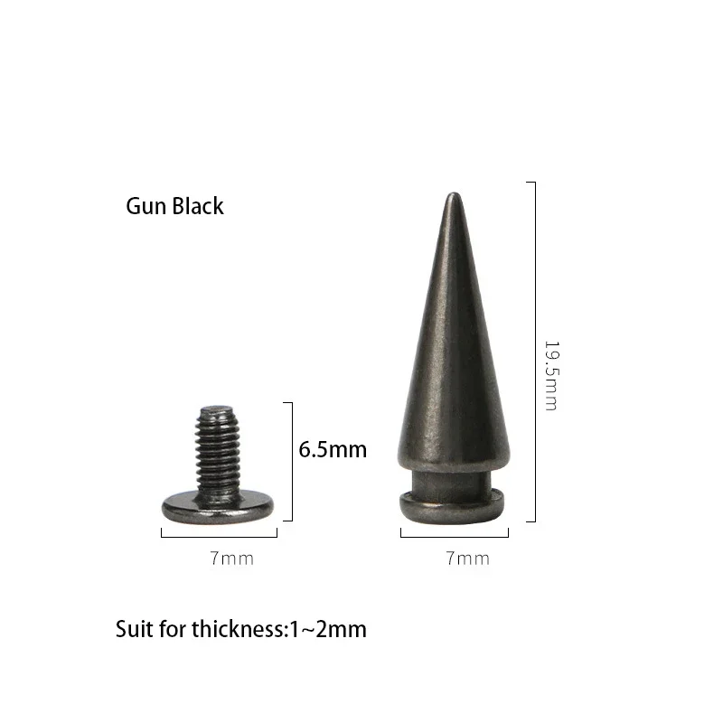 7*20mm 100sets Zine Alloy Tower Type Punk Spike Cone Spots Studs Leathercraft Rivets Bullet Spikes for Leather