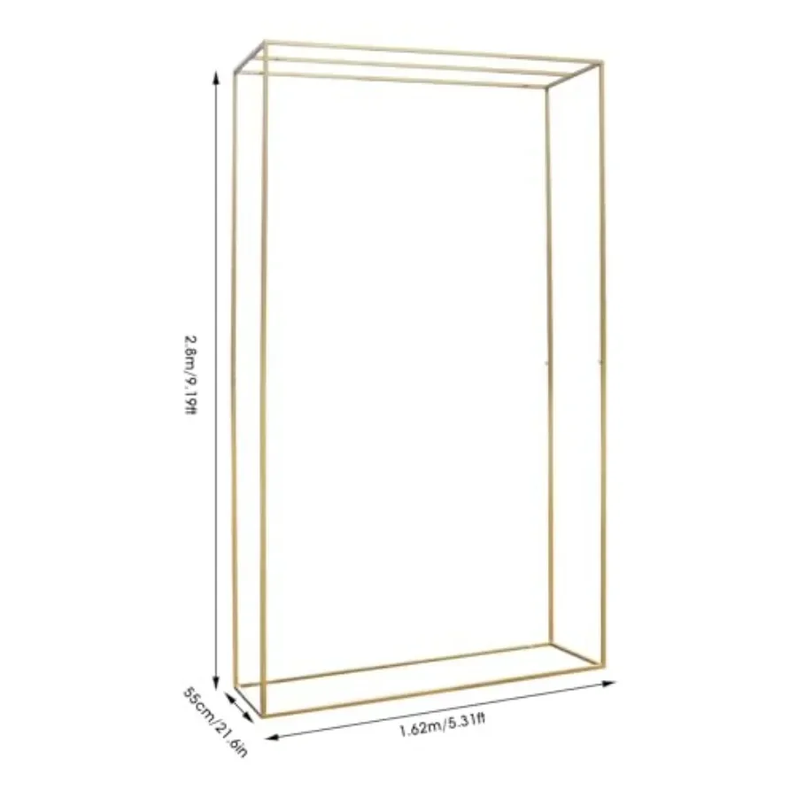 Wedding ceremony square backdrop arch for garden party decoration, metal frame with gold finish, 9.2FT height, sturdy and elega