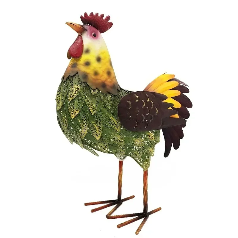 

Foreign trade hot-selling pastoral style painted luminous solar lights colored lights wrought iron animal decoration hen floor
