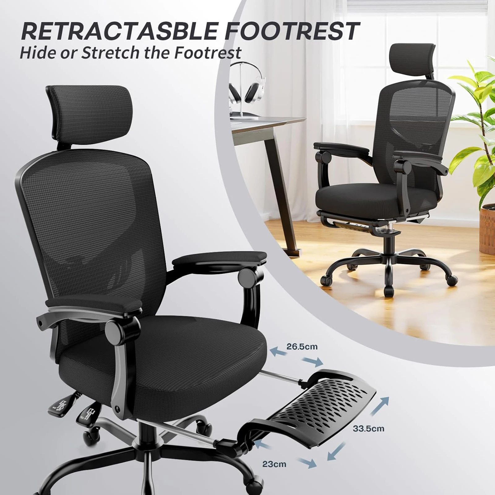 naspaluro Ergonomic Office Chair with Footrest, Desk Chair with Adjustable Headrest Lumbar Support Recliner Chair Gaming Chair