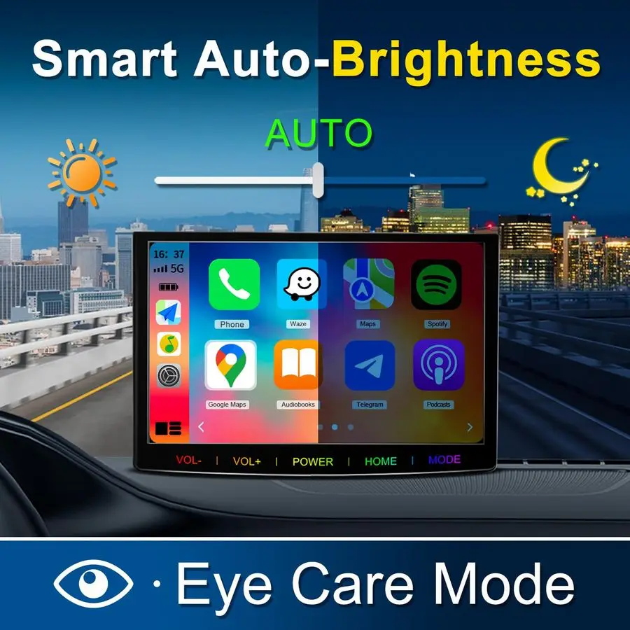 Беспроводной портативный автомобильный экран Apple CarPlay усилителя Android Auto, автоматическая регулировка яркости, поддержка HD-видео, с резервной камерой HD