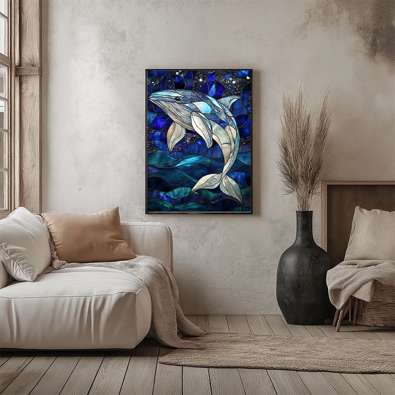 

Stunning Stained Glass Whale Wall Art Decor Colorful Ocean Theme Painting Hot Selling Living Room Home Decor