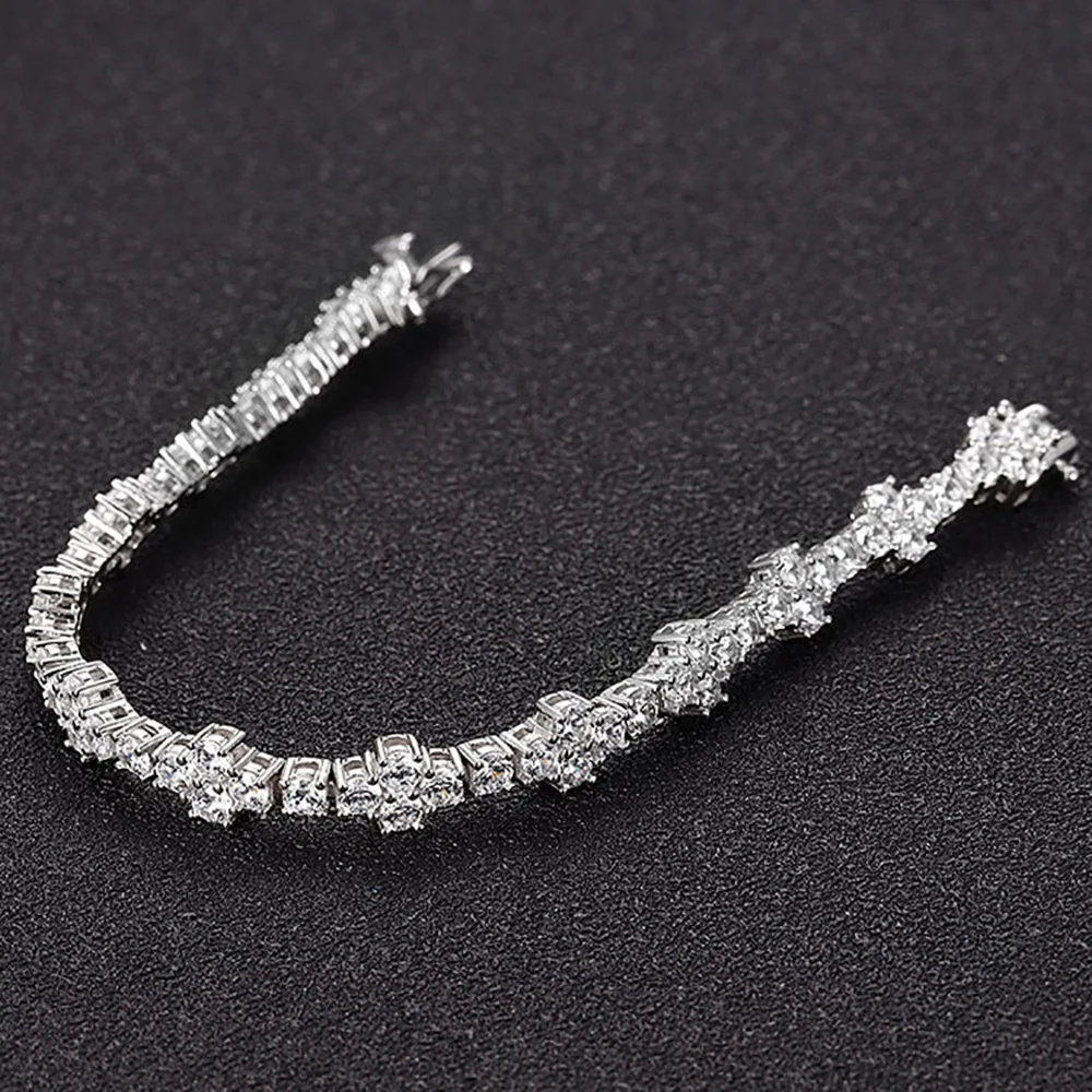 TEMGF Full 3mm Zircon/Moissanite Bracelet 925 Sterling Silver Chain Unique Cross Design for Women Fashion Sparkling Fine Jewelry - Image 3