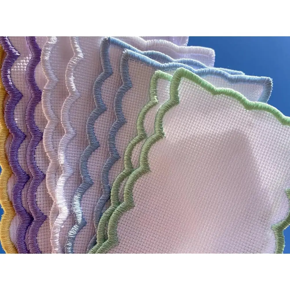 

12 pcs 18 Count aida Fabric Colored Scallop Embroidery Edged Blank Cross Stitch Bookmark for DIY,aida Fabric Edged Cross Stit