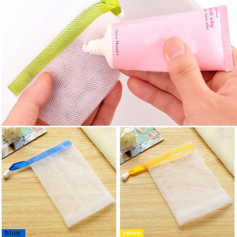 10PCS Exfoliating Mesh Soap Bubble Foam Double Layer Net Soap Saver Bag Drawstring Holder Bags