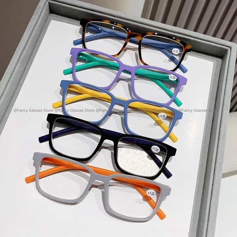 

2024 Fashion Trendy Reading Glasses Women's Colorful Square Frame Presbyopia Eyewear Unisex New Stylish Far Sight Eyeglasses