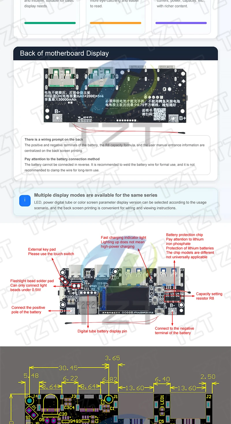 Dual USB 5 V 4,5 A 22,5 W Micro/Typ-C USB Mobile Power Bank 18650 Lademodul Temperatur-/Schaltungsschutz QC4.0 QC3.0 – Detail 7