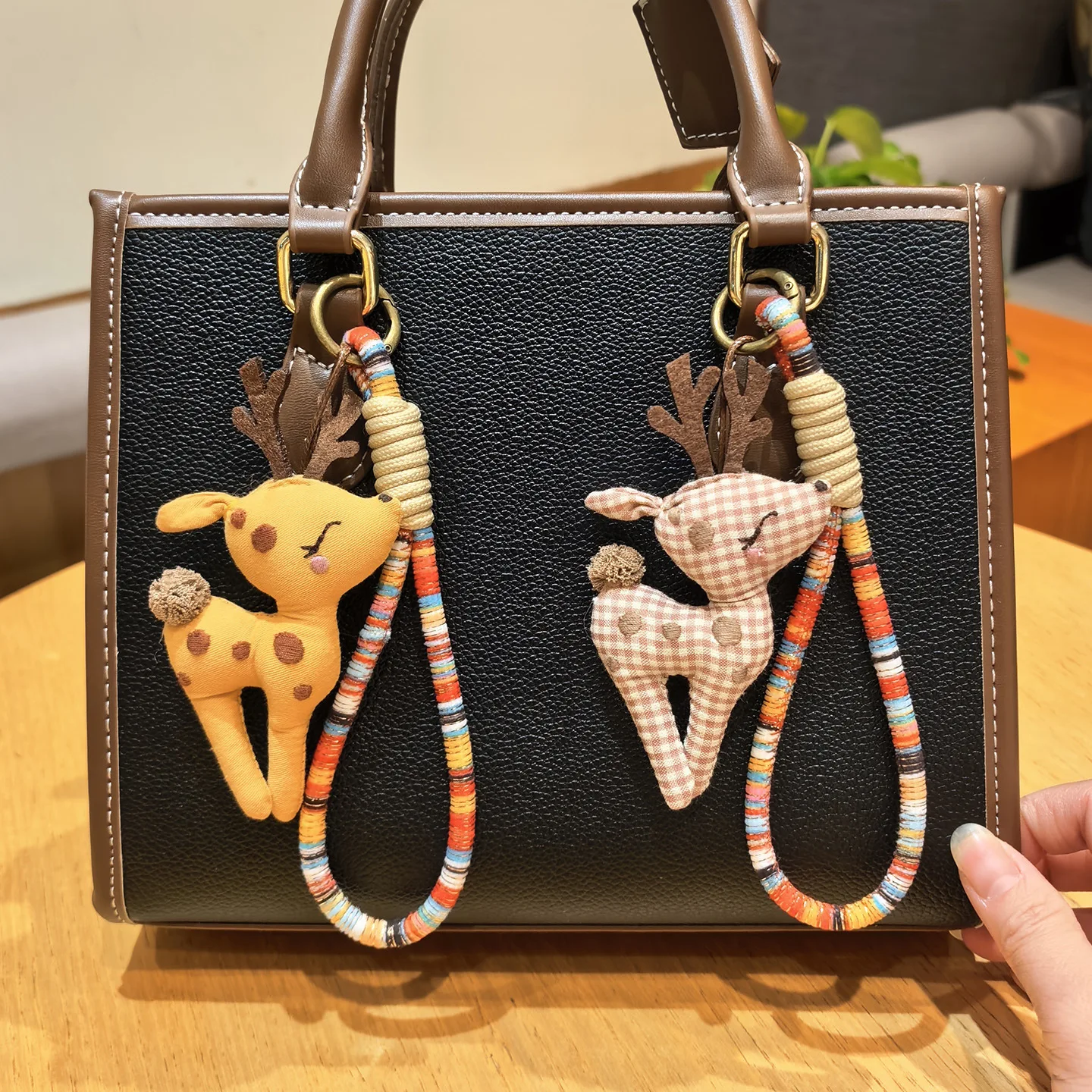 Cartoon Sika Deer Handmade Keyring Cute Simulation Animal Pendant Stuffed Keychain Car Backpack Decor Key Chains