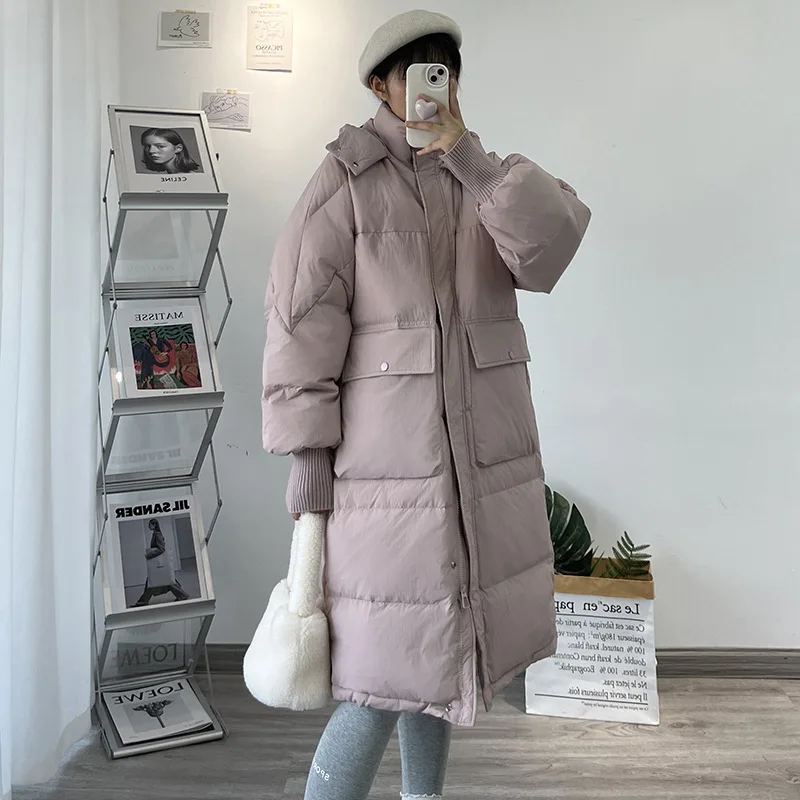 Winter New Women's Mid-length Down Jacket Fashion Thickened Warm Hooded Coats Korean Female Loose Versatile Snowsuit