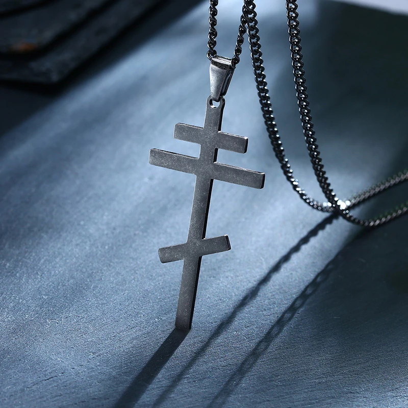 Vantage Orthodox Cross Pendant Men Necklace Christian Symbol Stainless Steel Byzantine Cross Jewelry