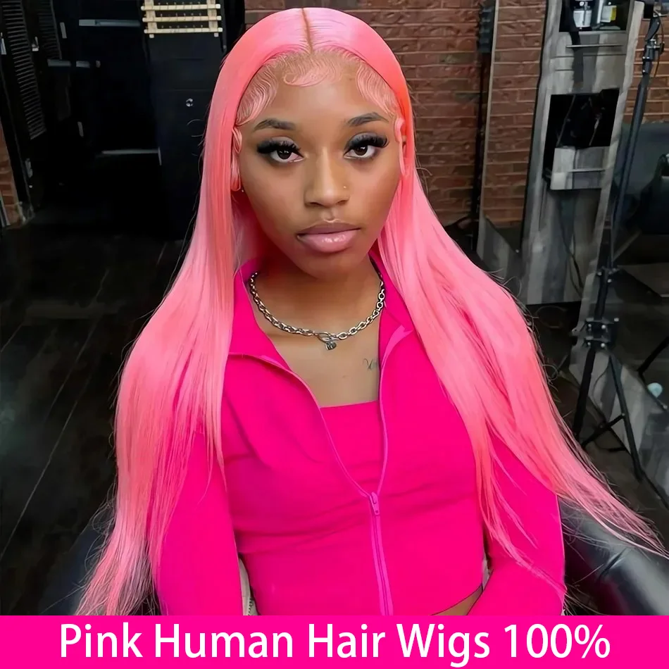 

Розовый парик 13X6 Hd, кружевной фронтальный парик, плотность 220, прямые парики из натуральных волос, 100% цветные человеческие волосы, предварительно выщипанные бразильские парики 38 дюймов