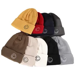 Winter Warm Knitted Beanie Hat Smiling Face Embroidery  Hip Hop Skiing Anti Cold Skullies Beanies Men Women Hat