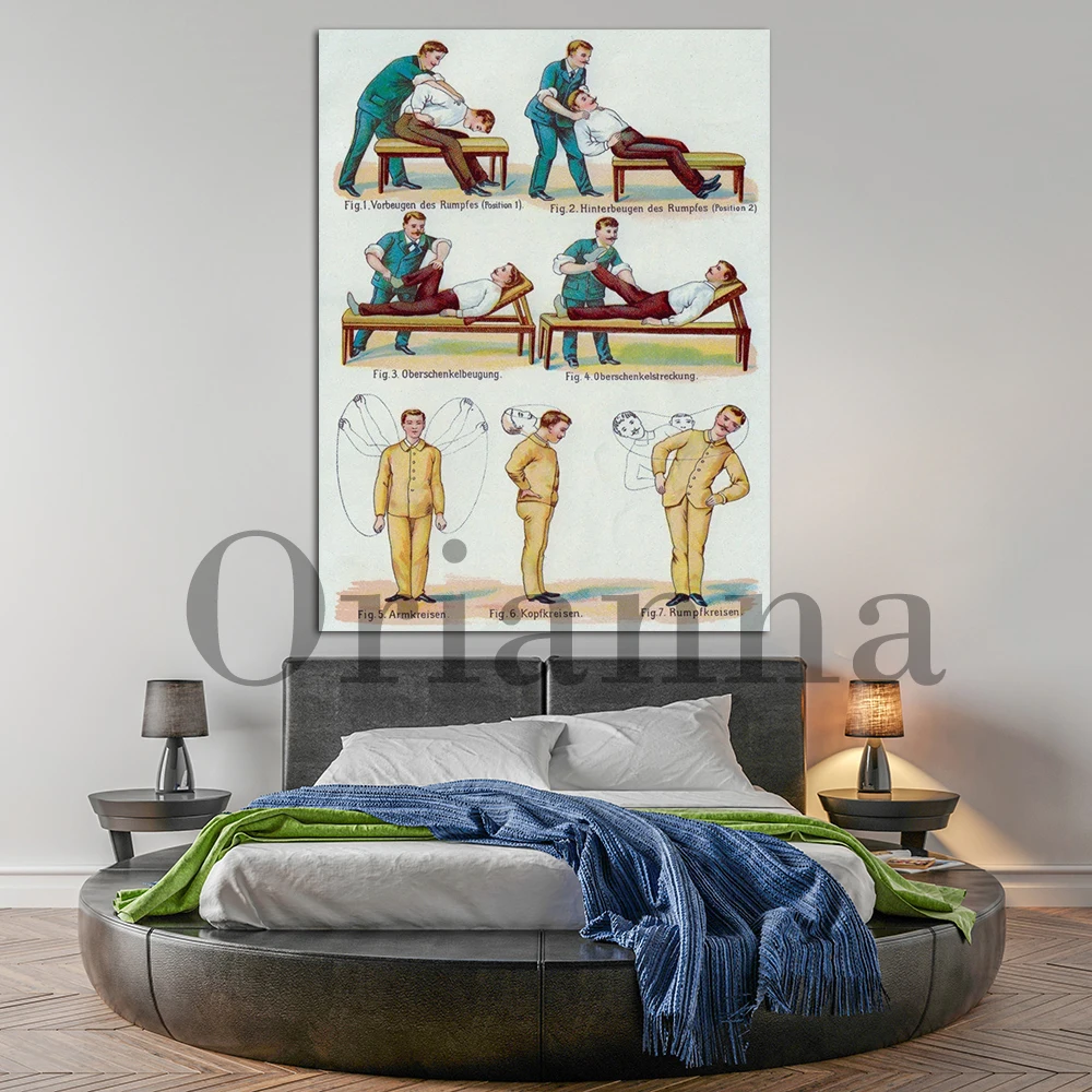 Retro Comic Sport Mid Century Naturopath Massage Wall Art Prints Posters Modern Home Physiotherapy Massage Shop Decor Painting