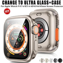 Screen Protector Cover for Apple Watch 44mm 45mm 40mm 41mm Hard PC Front Rear Bumper Case for iwatch 9 8 7 6 5 4 Change To Ultra