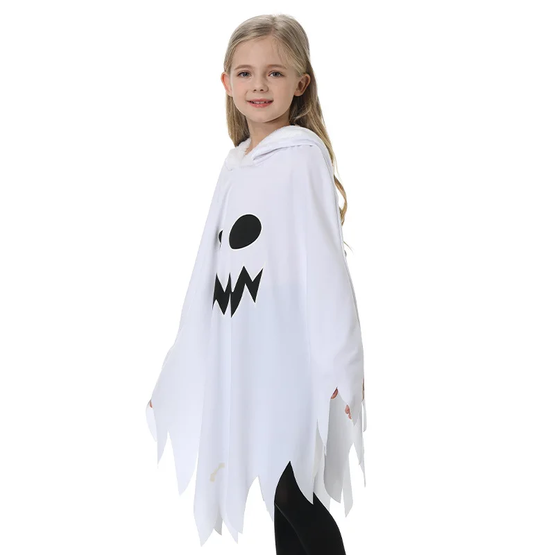 Halloween Kids Cosplay Costume White Black Luminous Ghost Luminous Face Cape Shawl Party Dress-Up Costume Boys Cape Girl Skirt