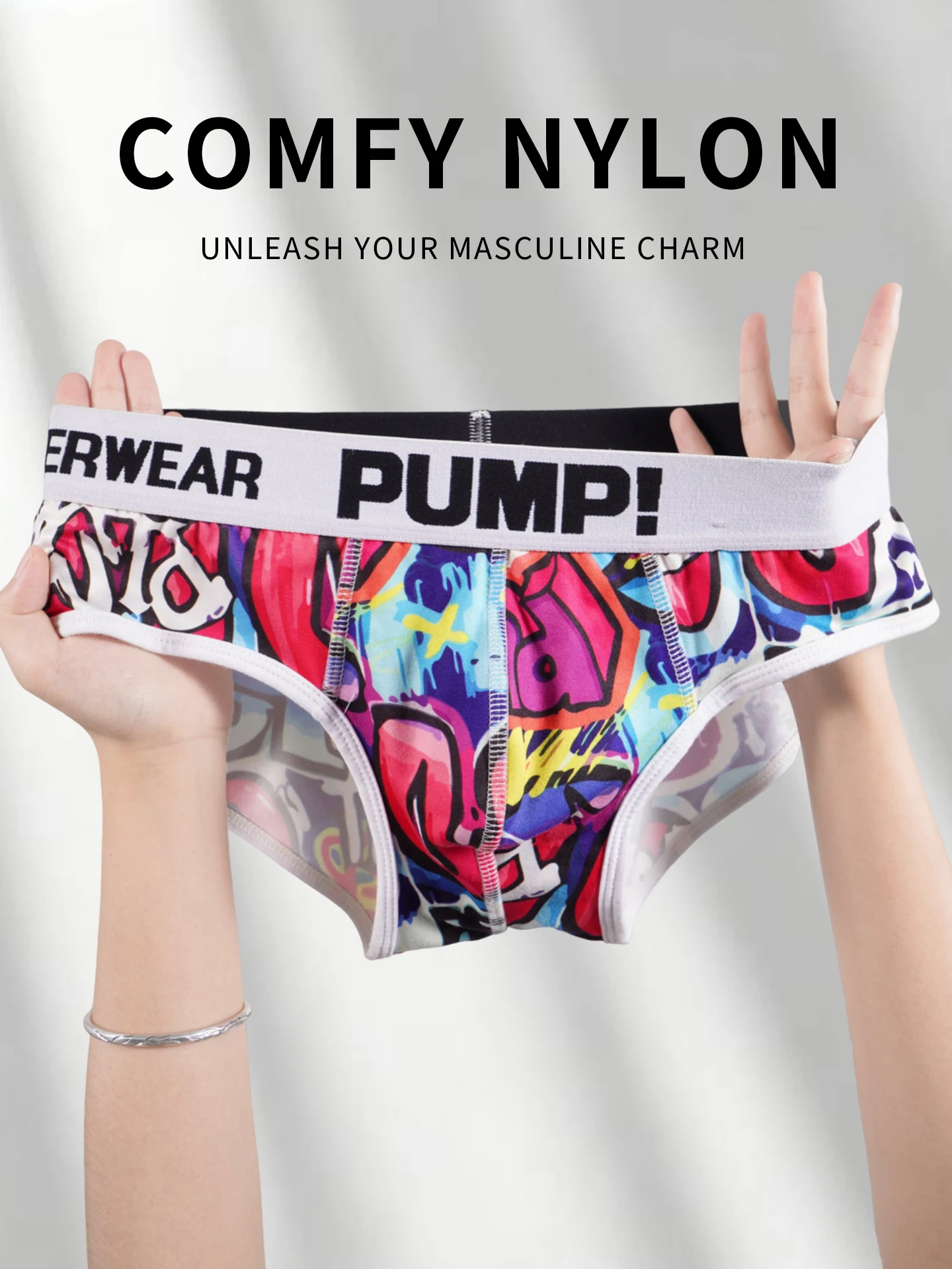 Men’s Graffiti Print Triangle Underwear Elastic Waistband Ice Silk Breathable Underwear
