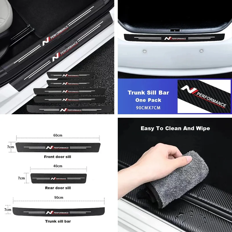 Waterproof Carbon Fiber Car Door Sill Anti Scratch Guard Strip Tape Protector For N Line Tucson NX4 i30 i20 Sonata Kona Santa Fe