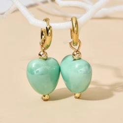 ZMZY Ceramic Beads Trend Stainless Steel Hook Women Circle Heart Jewelry Ear Clip Earrings Party Wedding Gift