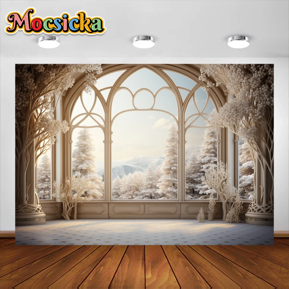 Mocsicka Winter Christmas Backdrops Decoration Kids Adult Photography Props Child Baby Wedding House Castle Background Banner