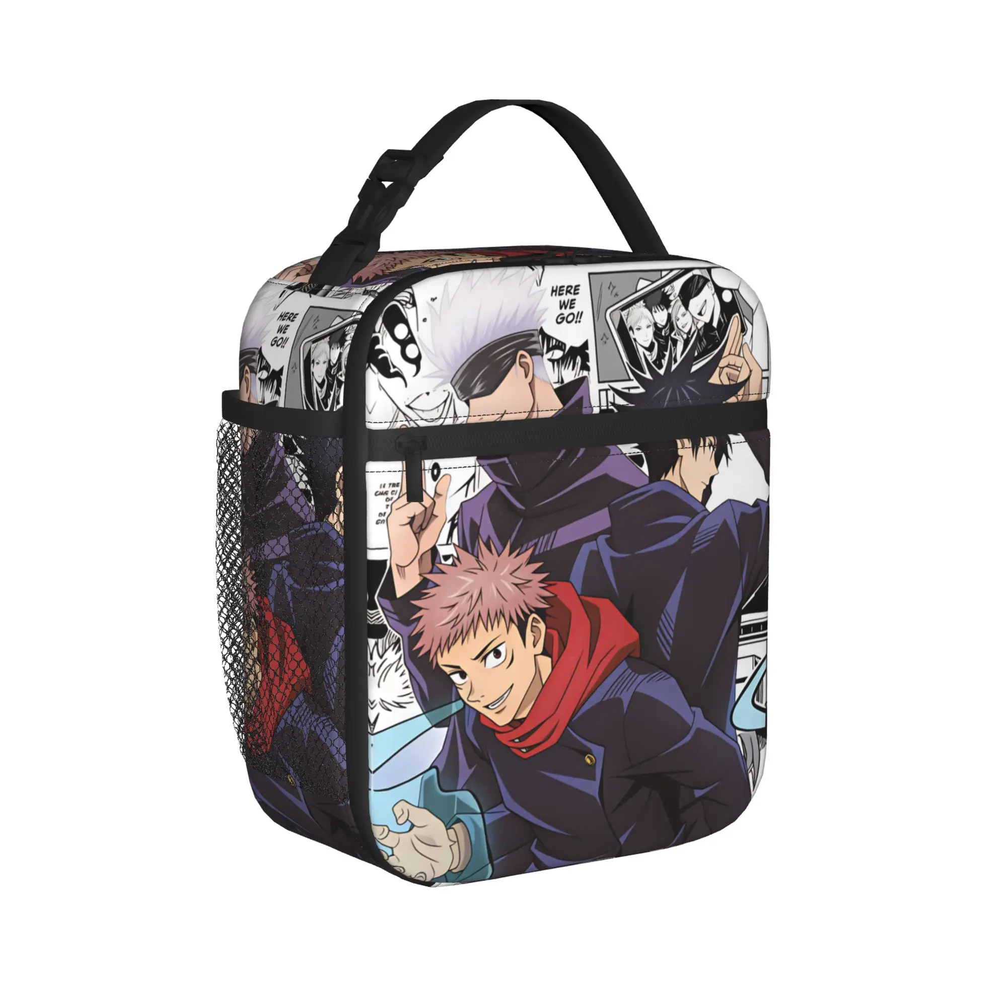 Satoru Gojo Comic Animation Lunch Bag  Portable Lunch Box Unisex Office Print Cooler Bag Vintage Oxford Thermal Lunch Bags