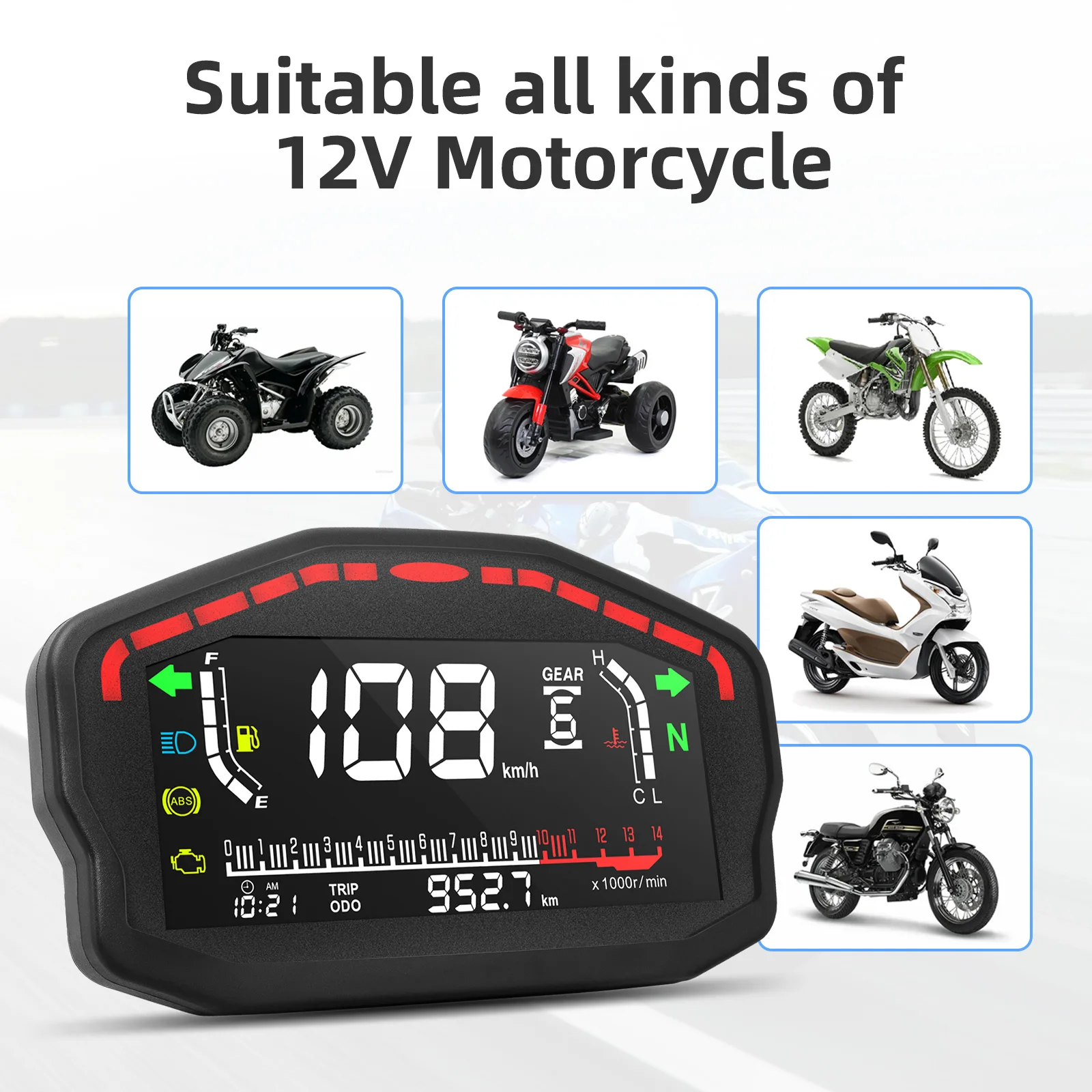 오토바이 범용 LED LCD 속도계 디지털 백라이트 주행 거리계 2,4 실린더 용 Honda For Ducati For Kawasaki Meter