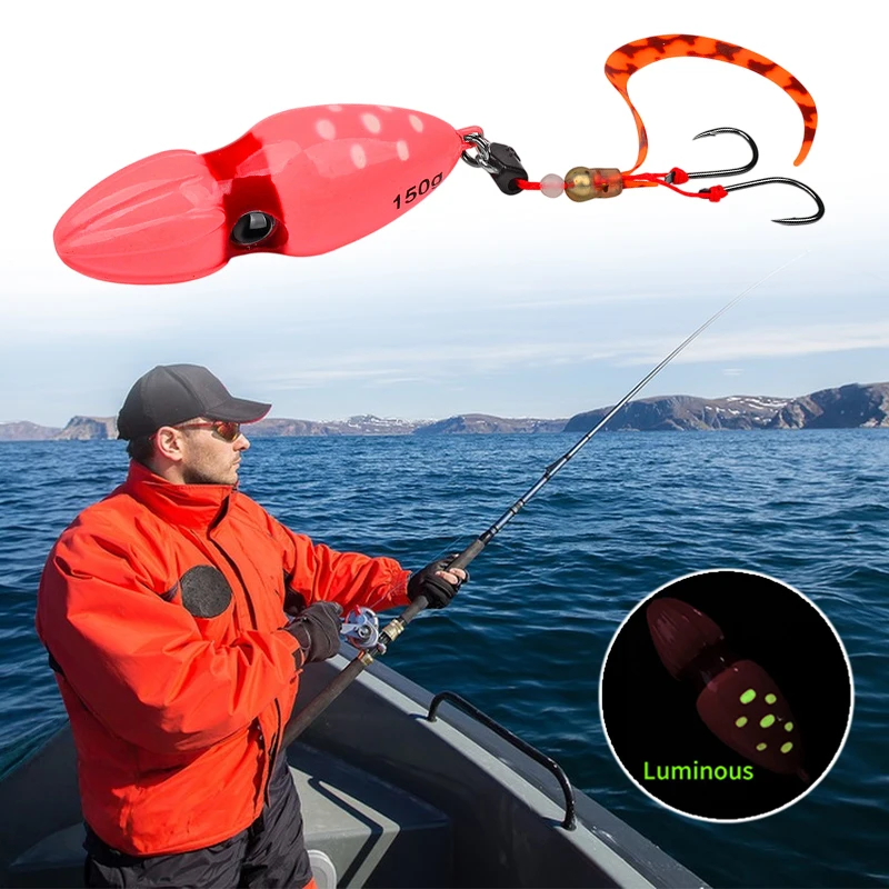 Luminous Gourd Slider Slow Jig Head with Skirt 100G 150G Saltwater Fishing Bait for Snapper & Grouper