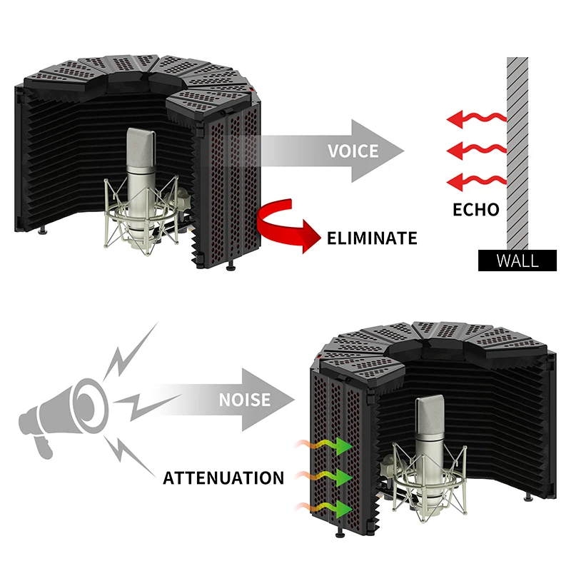 XTUGA mikrofon perisai isolasi, mikrofon Filter Pop dapat dilipat layar angin dapat disesuaikan untuk perekaman Studio