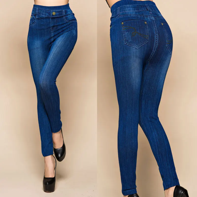 Pantalones vaqueros postizos informales para mujer, Leggings sexys elásticos de Color sólido, a la moda, ajustados, sin costuras, con bolsillo, suaves, talla grande, novedad