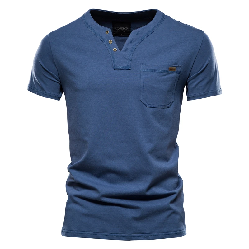 Camisetas de Algodón de Alta Calidad AIOPESON para Hombres Diseño Sólido Cuello en V Estilo Casual Clásico Ropa de Hombre Tops Tee Shirts Hecho en China Para Primavera/Verano - 1