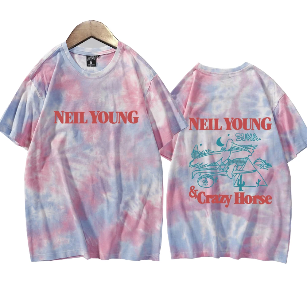 Neil Young World Tour 2024 Tie Dye Shirts Harajuku Hip Hop  Round Neck Short Sleeve Tee