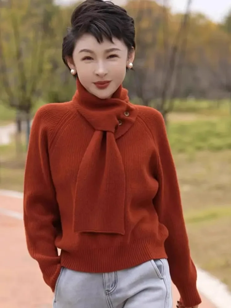 

Съемный шарф, однотонный мягкий вязаный длинный свек, повседневный женский топ Ele, модный корейский топ для поездок на работу