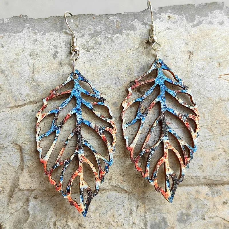 Fantastic Art Hollowed-out Leaf Earrings Retro Colored Bohemian Leaf Root Wood Earrings For Women Jewelry Accessories Wholesale