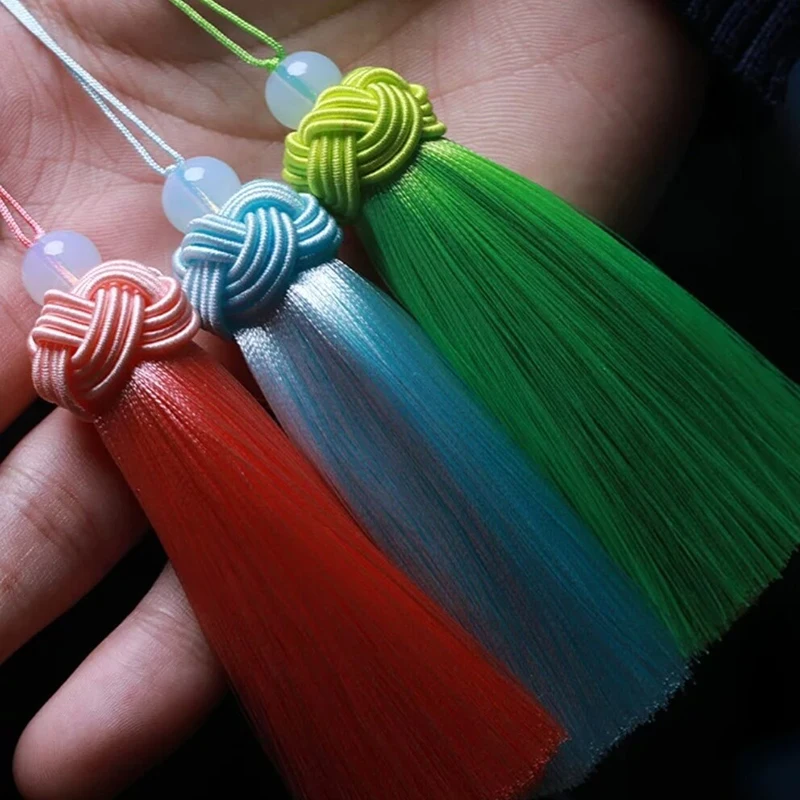 2Pcs 10cm Silky Tassel Handmade Soft Craft Fat Tassels Bookmark Beaded Tassels for Jewelry Making Key Chain Decor DIY Projects