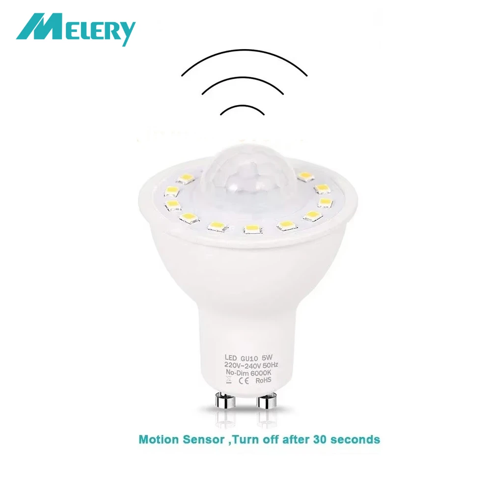 

Melery GU10 PIR Motion Night Light Sensor LED Bulbs 5W,50W Equivalent 500lm Day White Stairs Garage Corridor Walkway Hallway