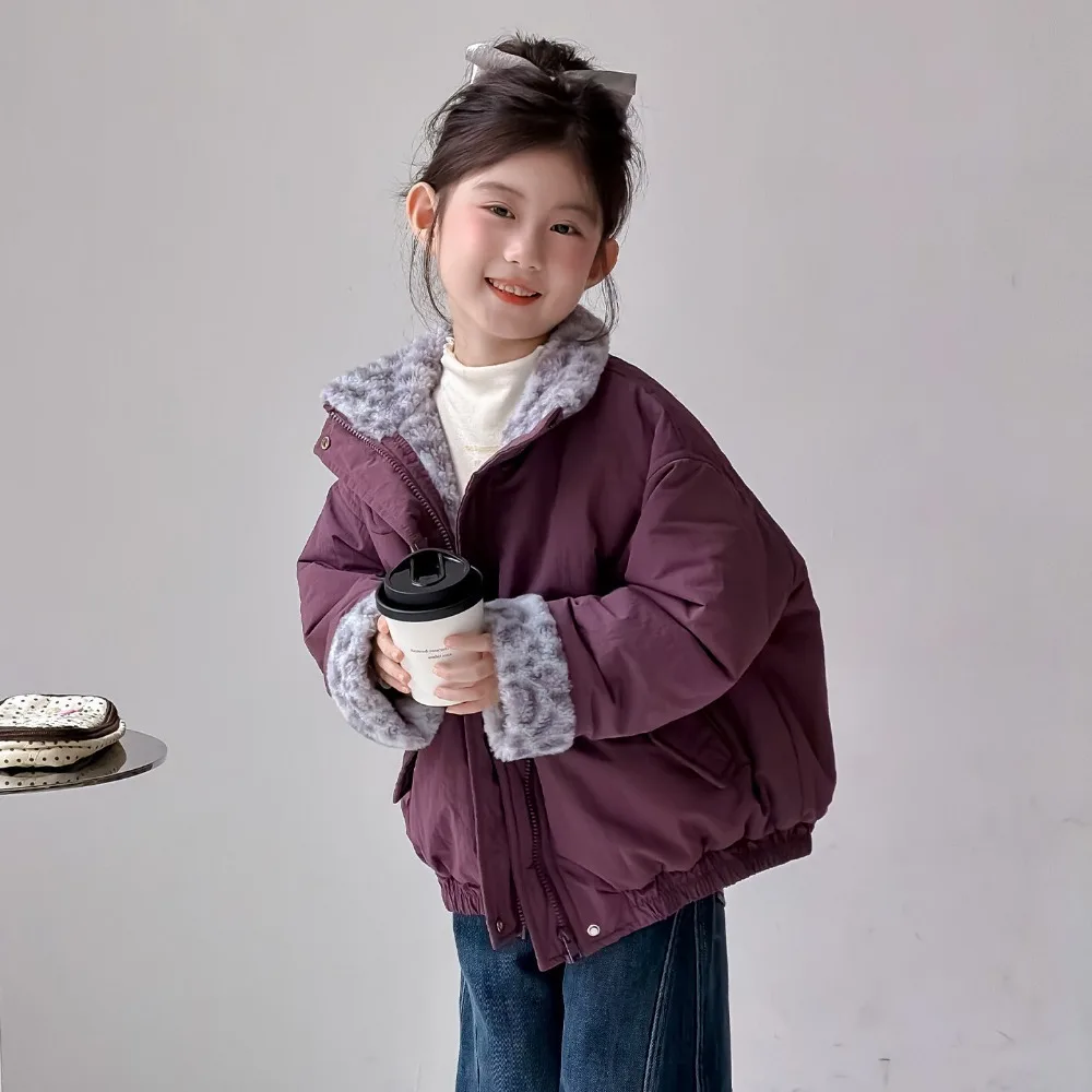 Girls Reversible Fleece Lined Coat 2026 Fall Winter New, Stylish Baby Girl Thick Warm Kids Winter Outerwear 100-140cm