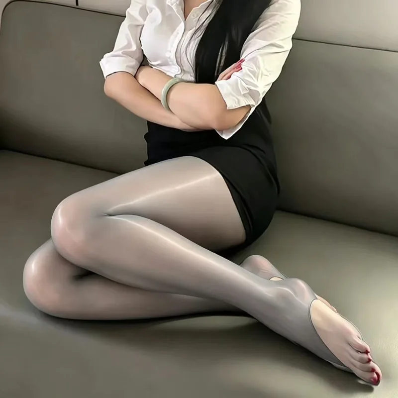 1 Pair Sexy Black Horse Oil Pantyhose For Women Plus Size High Waist Elastic Open Toe Tights Socks Summer Sheer Shiny Stockings