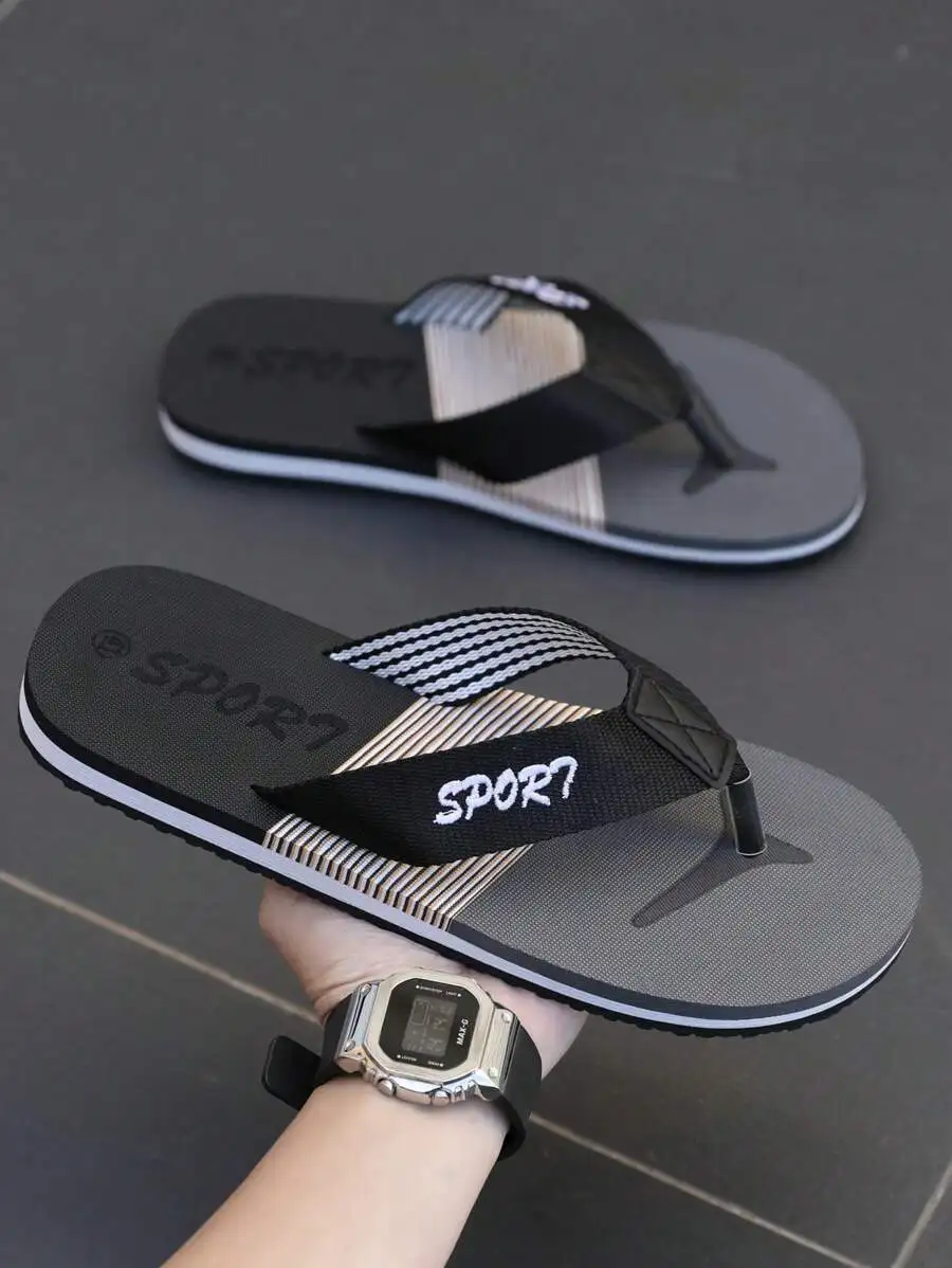 

4-Season Contrast Color Flip Flops, Summer Plus Size Men's EVA Slippers, Round Toe Contrast Color Fashion Sports Sandals, Non-Sl