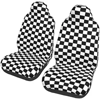 Black White Race Checkered Flag Car Seat Covers Universal Front Bench Covers Compatible Most Vehicle 2 Pcs Auto Bucket Mat Prote