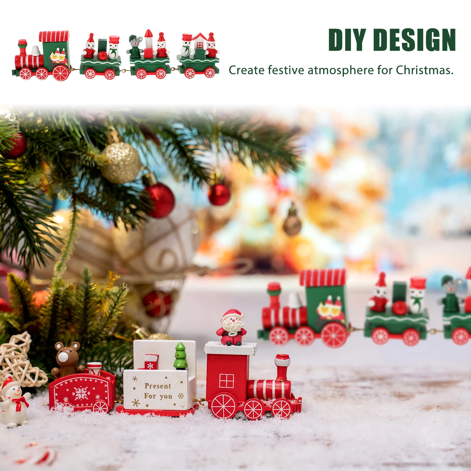 

Window Wooden Small Train Christmas Ornament Decorations Desktop Adornment Child