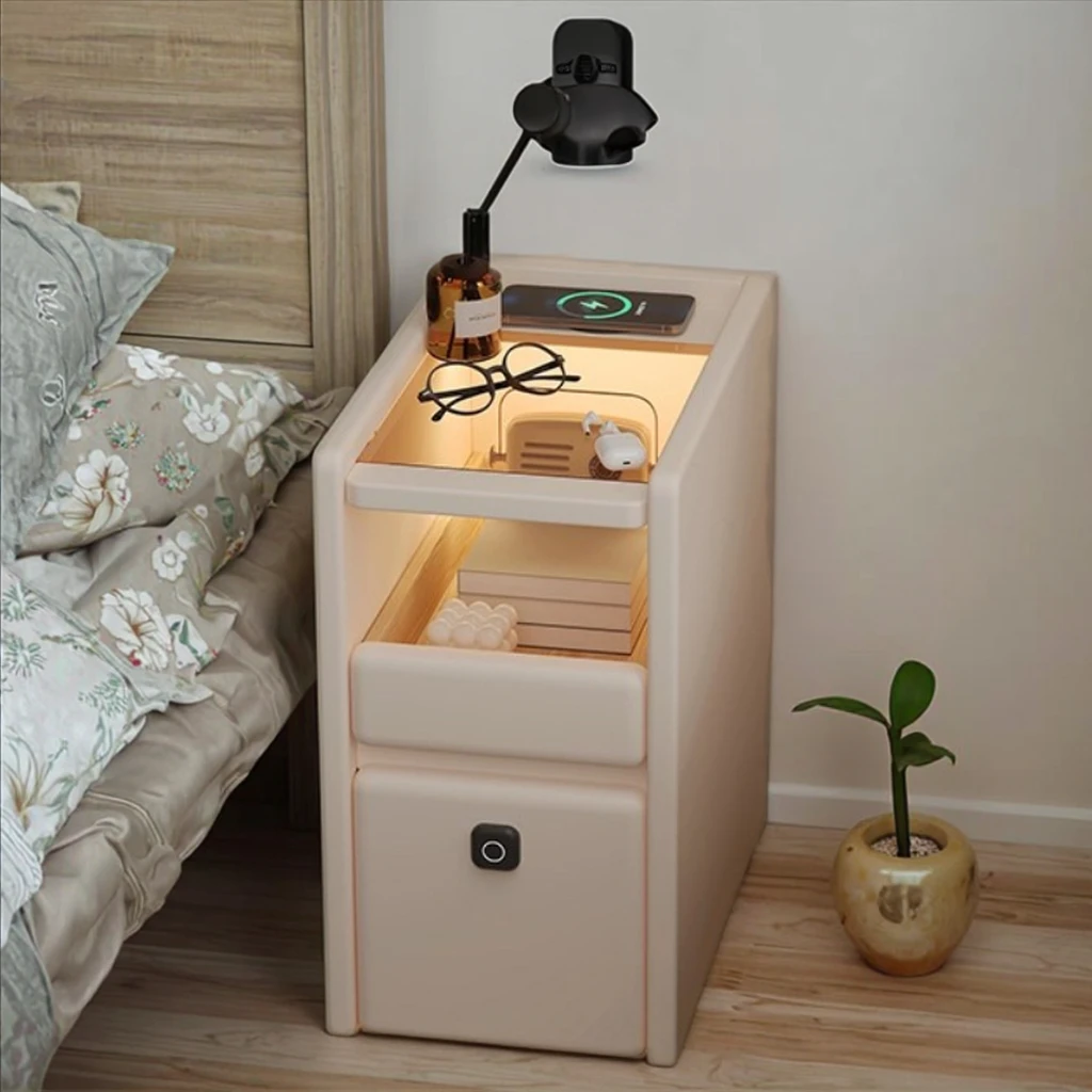 

Smart Bedside Table Bedroom Wireless Multi-function Charging Fingerprint Lock Solid Wood Bedside Cabinet