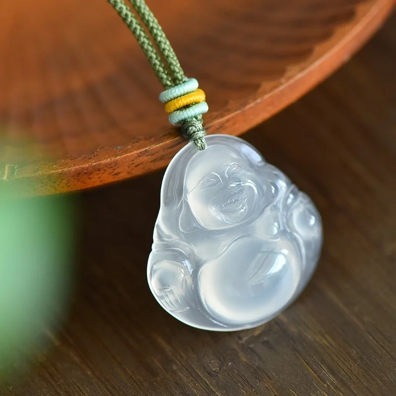 Natural High Ice Chalcedony Maitreya Buddha Pendant Trendy Versatile Men's and Women's Pendant