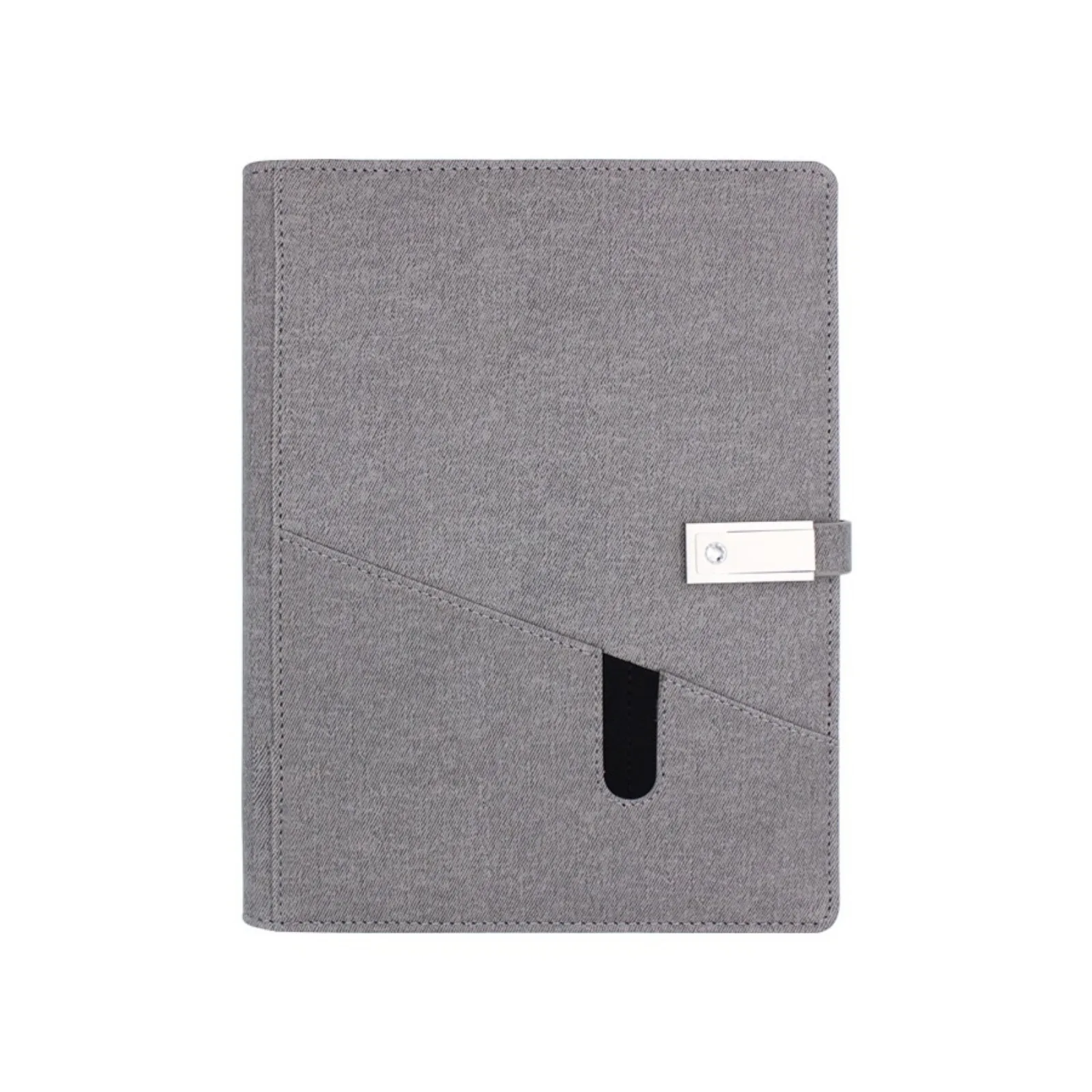 A5 leather diary notebook, can charge mobile phones, hardcover diary with pocket, - gray