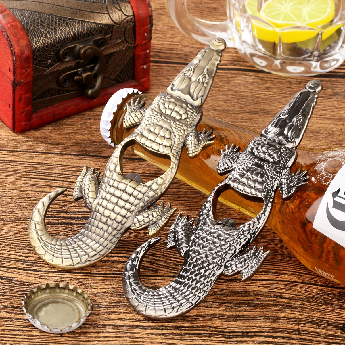 2 Pack Crocodile Shaped Metal Bottle Opener Novelty Animal Beer Cap Opener Portable Bar Drink Tool Gift for Men Party Supplies