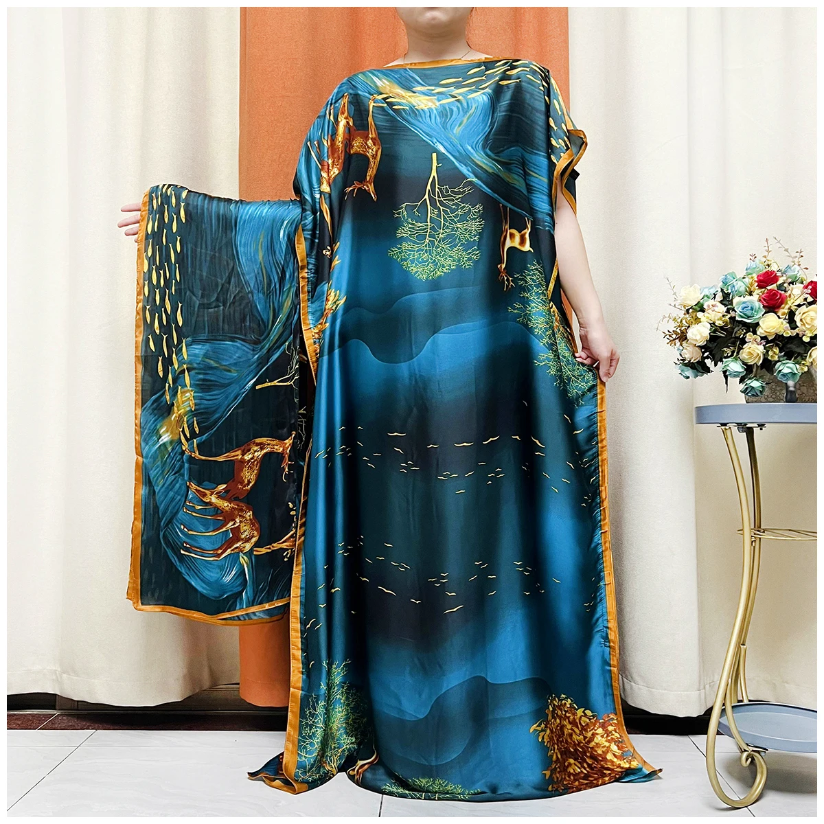 Ropa africana de seda de gran tamaño para mujer, bata holgada elegante con estampado islámico de Turquía, Abaya Dashiki de Dubái, talla libre, nueva