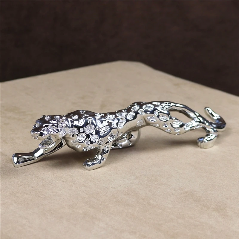 10'' Electroplated Leopard Miniature Resin Panther Figurine Predator Decor Gift and Craft Ornament Embellishment Accessories