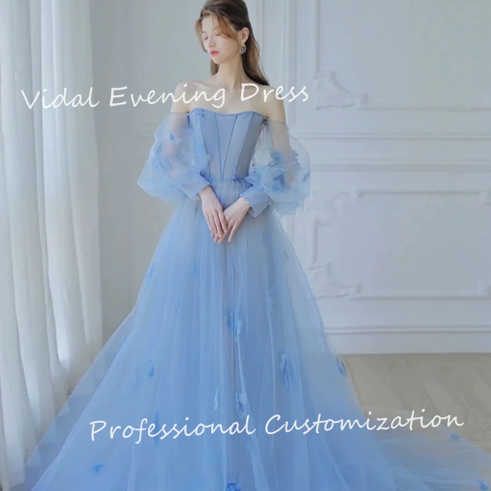 

Vindal Evening dresses Chiffon Full-sleeve Strapless A-line Appliques Plain Floor-Length Modern-style High-Quality For Woman