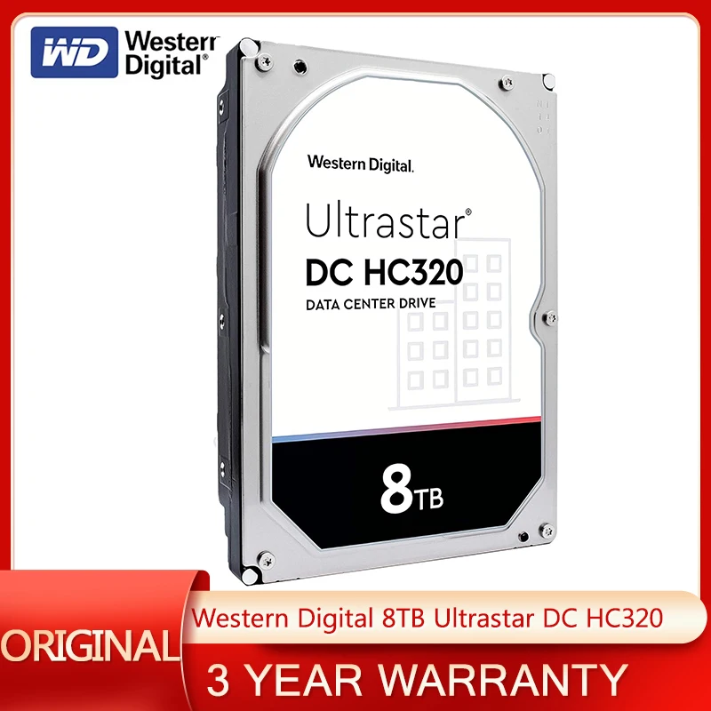 Western Digital 8TB Ultrastar DC HC320 SATA HDD - 7200 RPM Class SATA 6 Gb/s 256MB Cache, 3.5