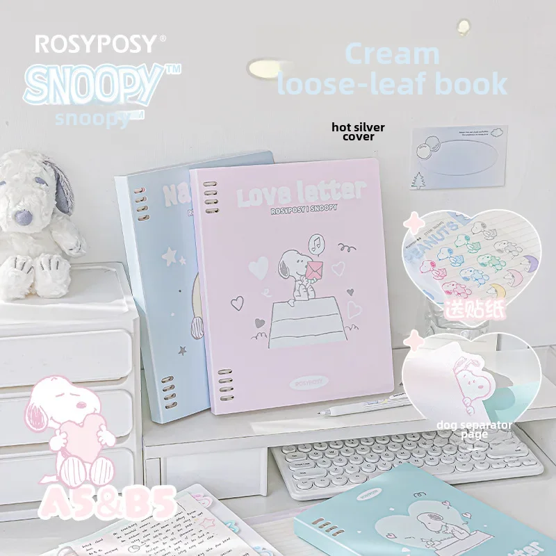 Rosyposy Soft Set Snoopy Joint Creamy Leaflet Student Notebook Colorful Inner Pages Stickers Horizontal Line