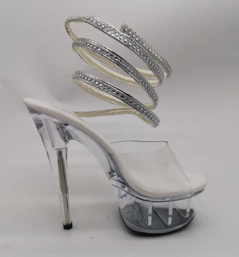 Sandal wanita berlian imitasi kulit paten elegan ringkas 6 inci sepatu hak Super tinggi semua cocok Fetish seksi 15cm dewasa baru