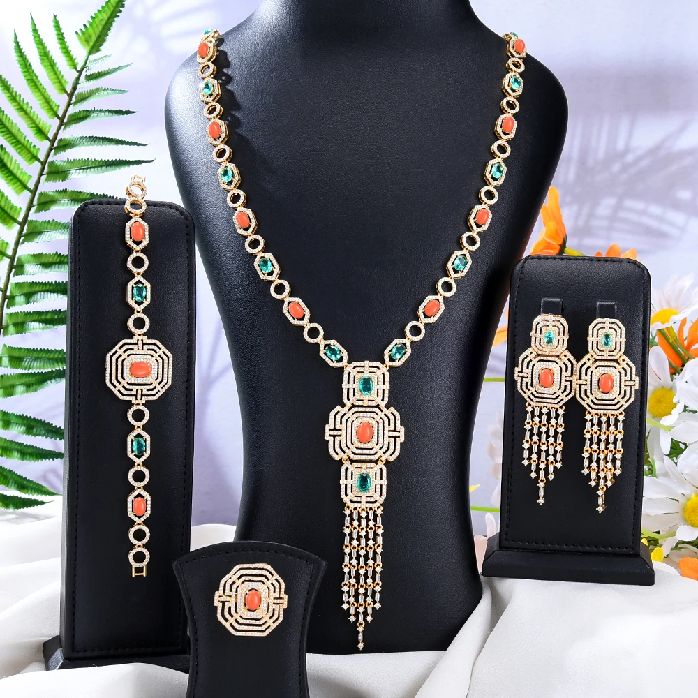 Missvikki Gorgeous Luxury Big Long Pendant Necklace Earrings Jewelry Set Noble Super Bridal Wedding Accessories High Quality